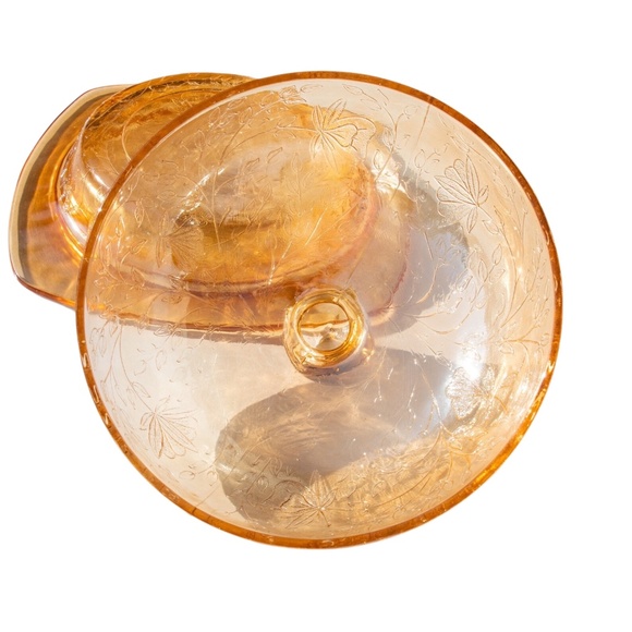 Jeanette Floragold Louisa Butter Dish Depression Glass Iridescent Dish w/ Lid - Picture 6 of 9